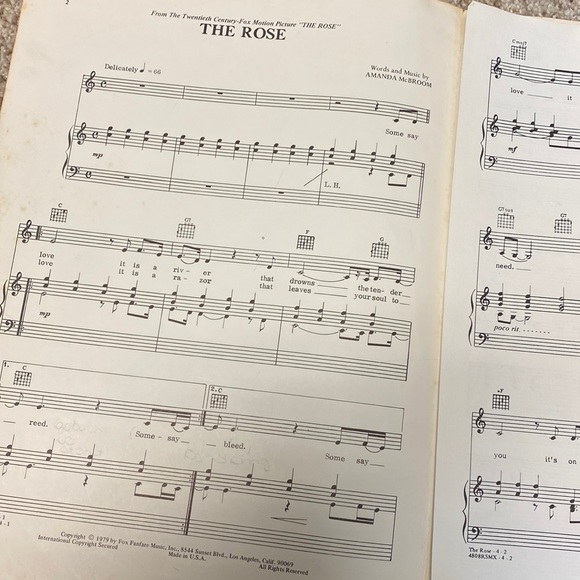 Vtg 1983 Bette Midler “The Rose” Words & Music by Amanda McBroom Recorded - Picture 2 of 7